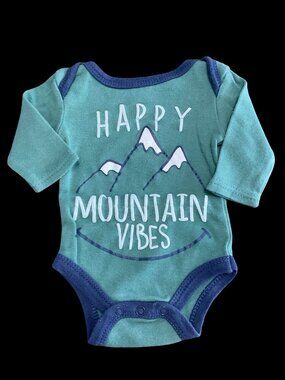👣 10/$25  - Green/Navy "Happy Mountain Vibes" Long Sleeve Onesie